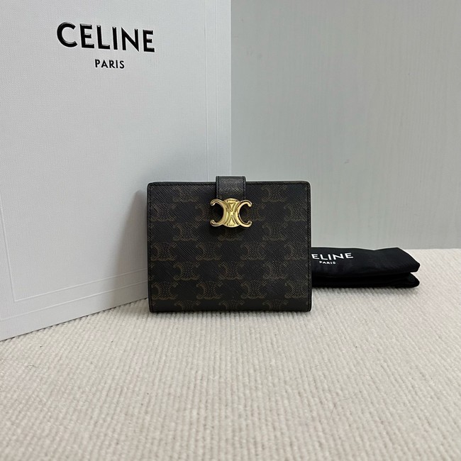 Celine FINE STRAP WALLET NINO IN TRIOMPHE CANVAS AND LAMBSKIN 10M962 TAN