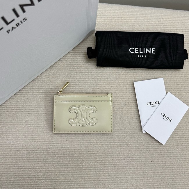 Celine ZIPPED CARD HOLDER IN SMOOTH LAMBSKIN 10K583 Off-white
