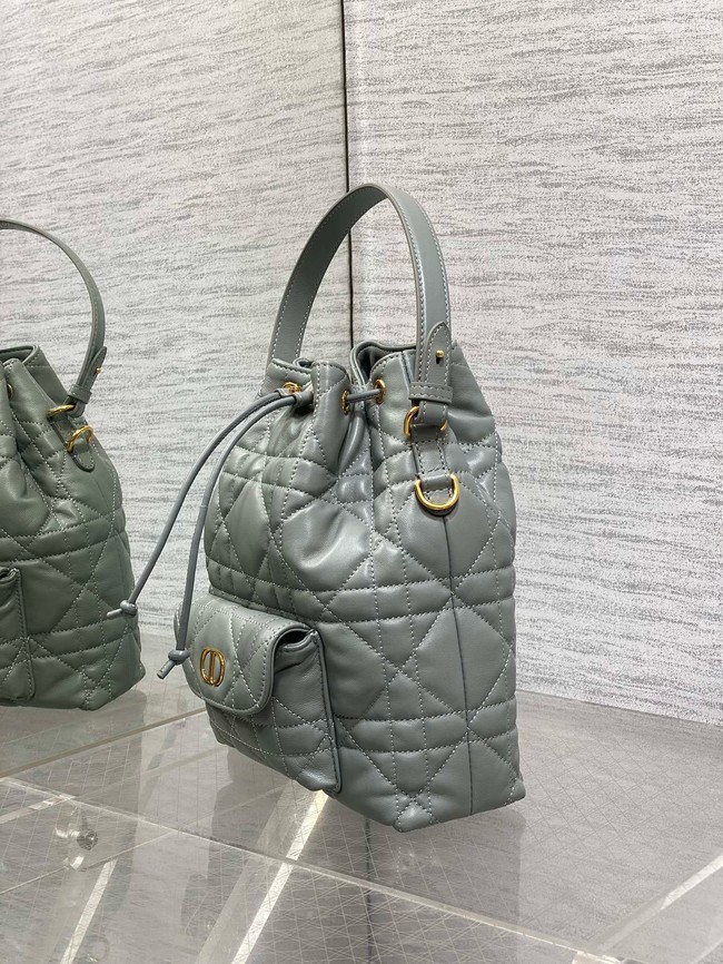 Small Dior Caro Bucket Bag Macrocannage Lambskin M3372 gray