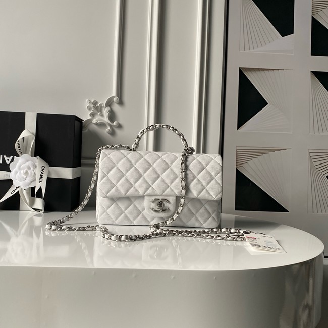 CHANEL Mini Flap Bag with Top Handle AS5702 white&Silver Metal