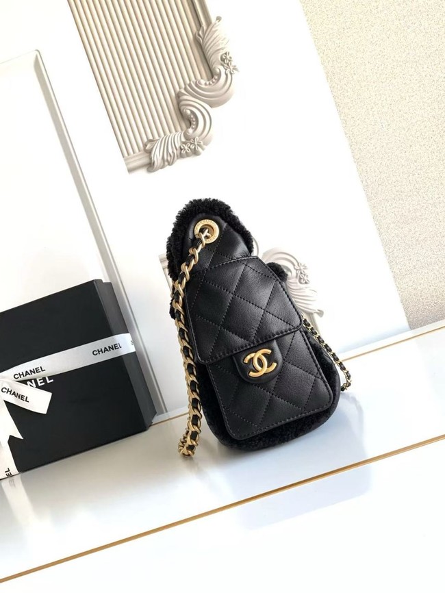 CHANEL 25 Mini Handbag AS5631 Crumpled Shearling Sheepskin black