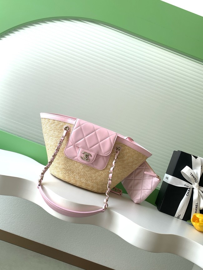 CHANEL Small Tote AS5951 Beige & pink